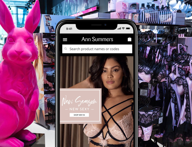 Ann Summers website shown on mobile device with store background