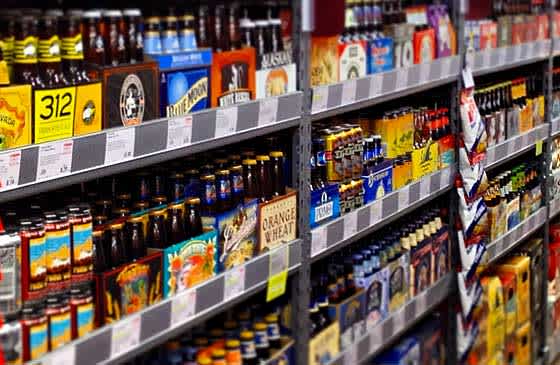 Aisle of bottled beer at a Bevmo store