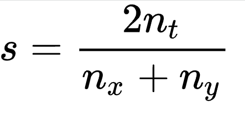 The numerator represents twice the number of bigrams shared between the two texts. The denominator is the total number of bigrams between the two texts.