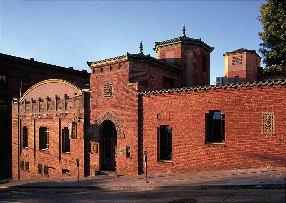 Brick exterior of the Chinese Historical Society of America Museum, San Francisco, CA.