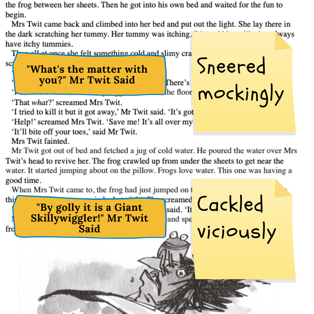 Reading lesson, use verb groups to develop descriptions of quoted speech. 