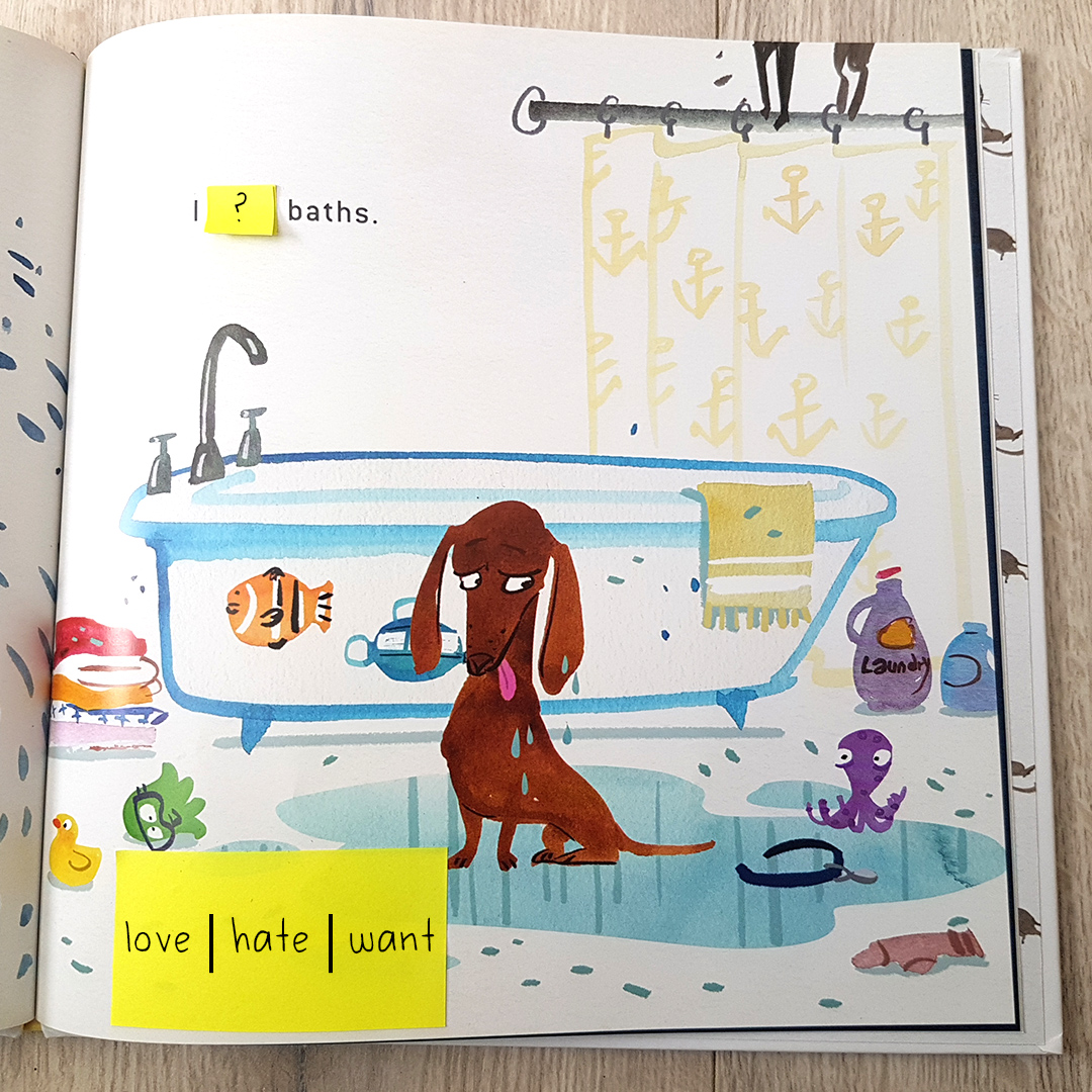 A fun reading lesson where students can demonstrate how they monitor their own reading. Here we have an example of a checkpoint in the book ‘My Friend Fred’ by Frances Watts, where students have to decide if love, hate or want best fits the sentence above and explain their choice.