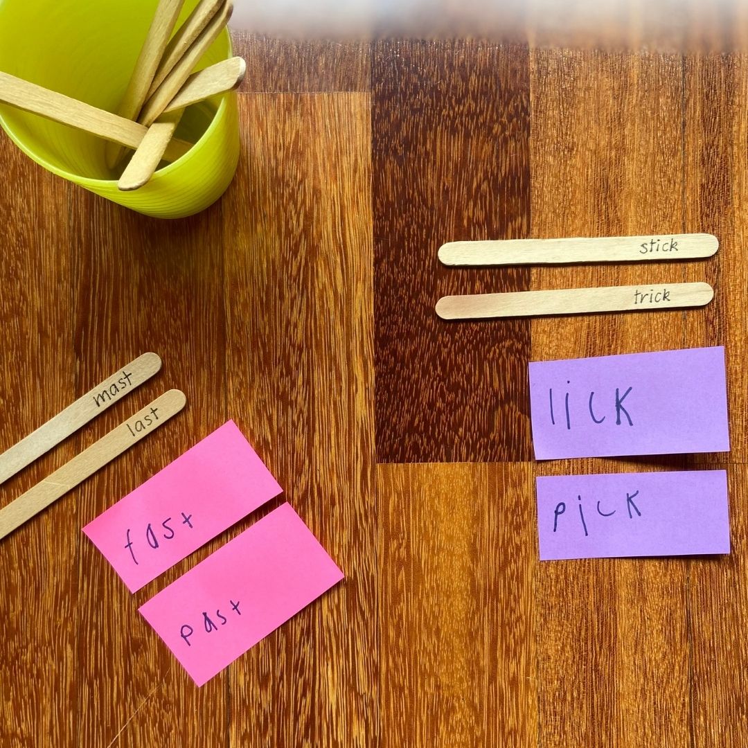 Lesson 3 in an 8 part sequence which uses the story of Stick Man. In this lesson, students identify the rhyming words in the story using a cup full of paddle pop sticks and add their own rhyming words using Post-it notes and a texta.