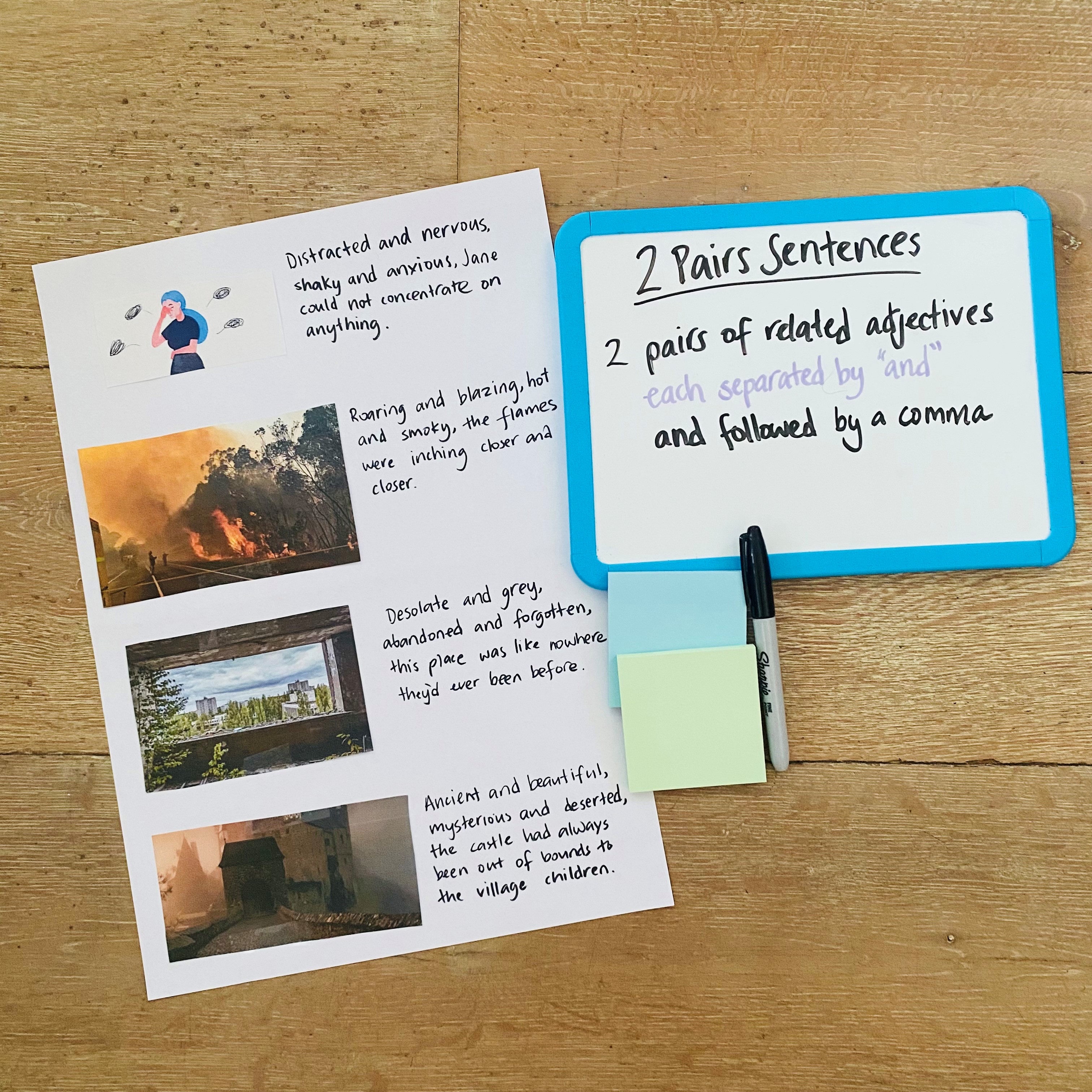 An engaging writing lesson to support students to write detailed sentences, following the 2 Pairs Sentence structure. The lesson equips students with the skills required to construct a range of varied sentence types, using related adjectives in pairs to describe events in detail.
