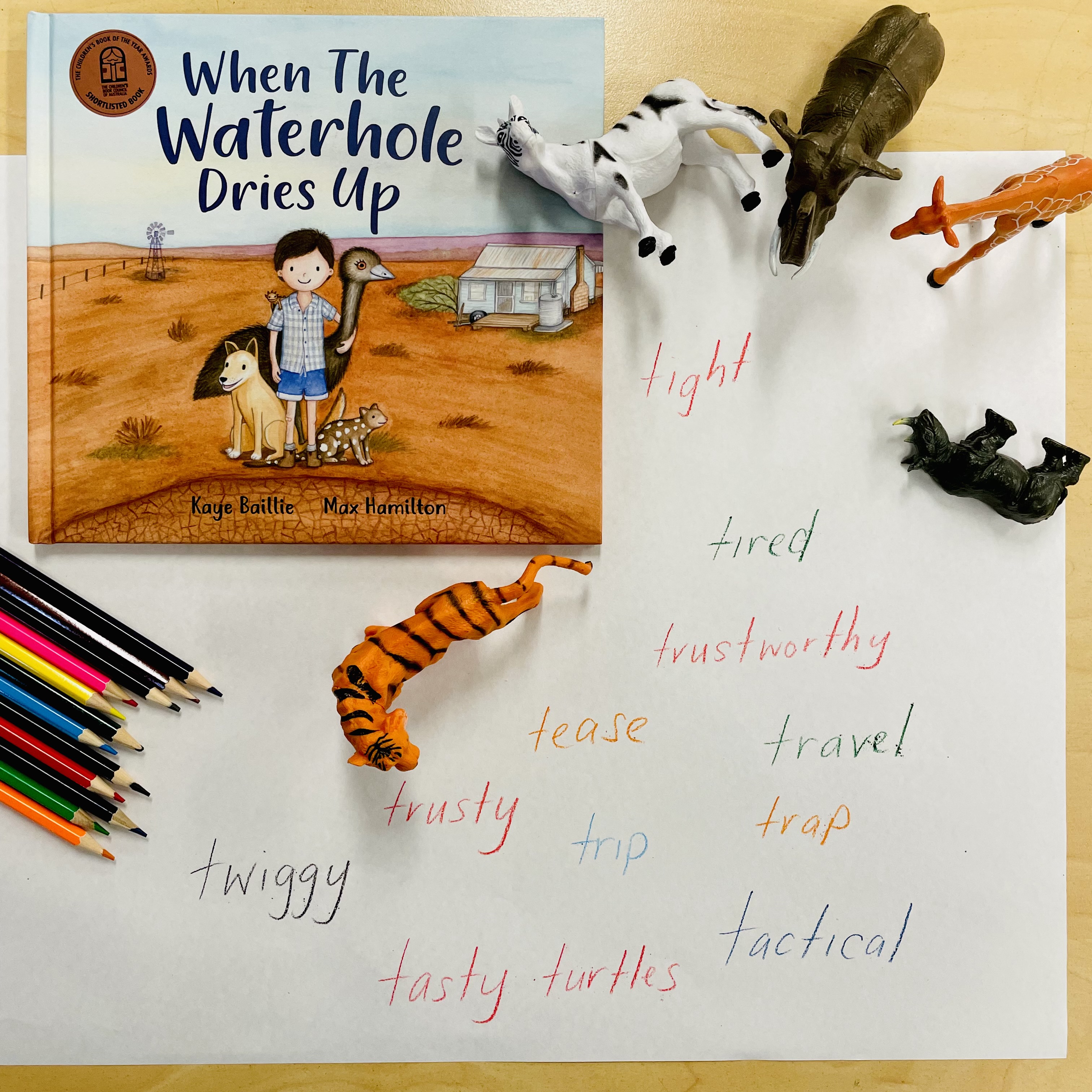 A fun, hands on lesson to use alongside Kaye Baillie’s wonderful picture book, ‘When The Waterhole Dries Up’, which is also shortlisted for the 2022 CBCA Early Childhood Book of the Year. Students will collaborate as they practice using alliteration to describe animals, as they construct a version of the story from a different perspective. A perfect lesson to introduce figurative language devices. Happy Book Week!