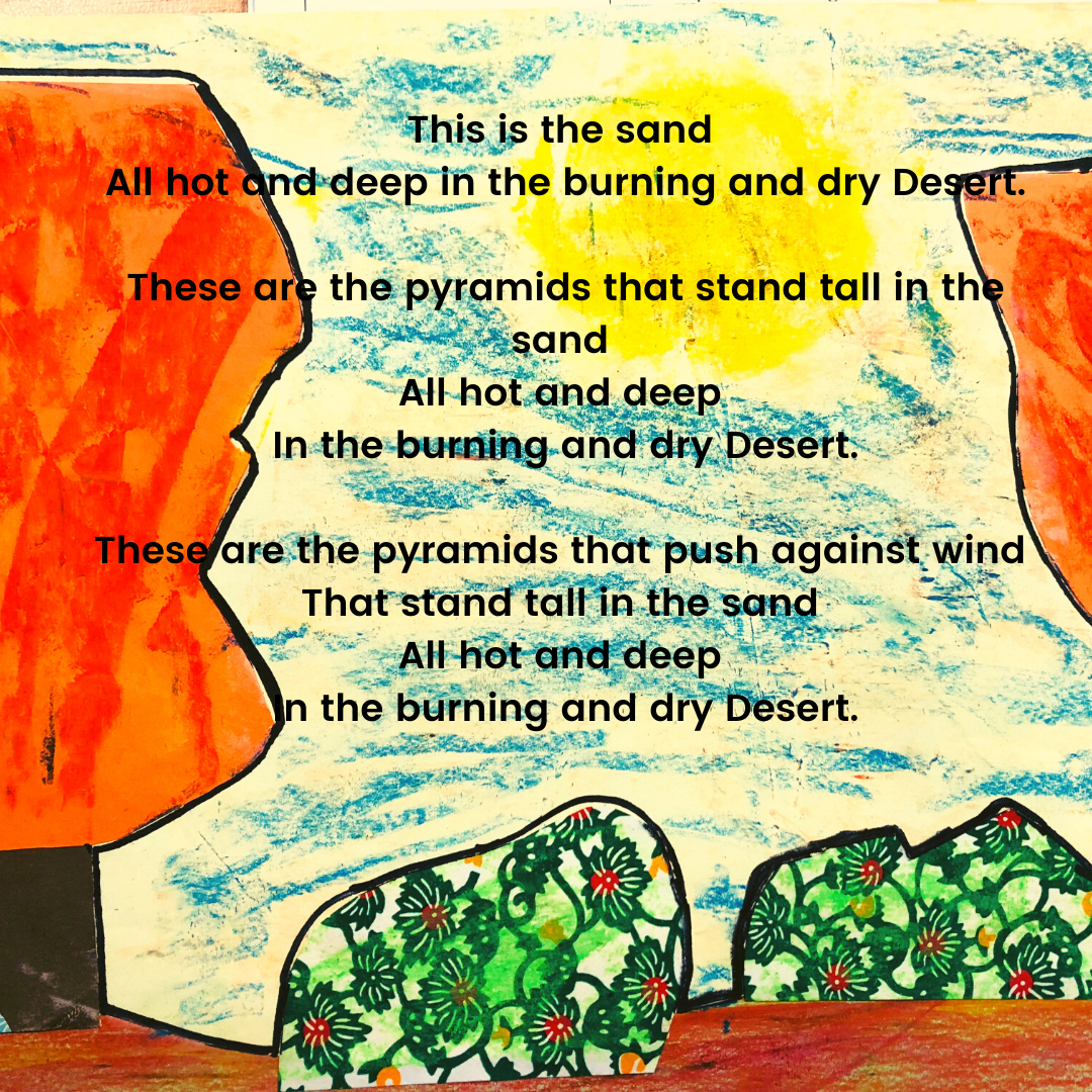A fun writing lesson for grade 2-6 to develop students’ ability to use repetition to describe a natural environment of their choice. Isabella’s Garden by Glenda Millard is used as a mentor text. Here we have an example using the desert as inspiration.