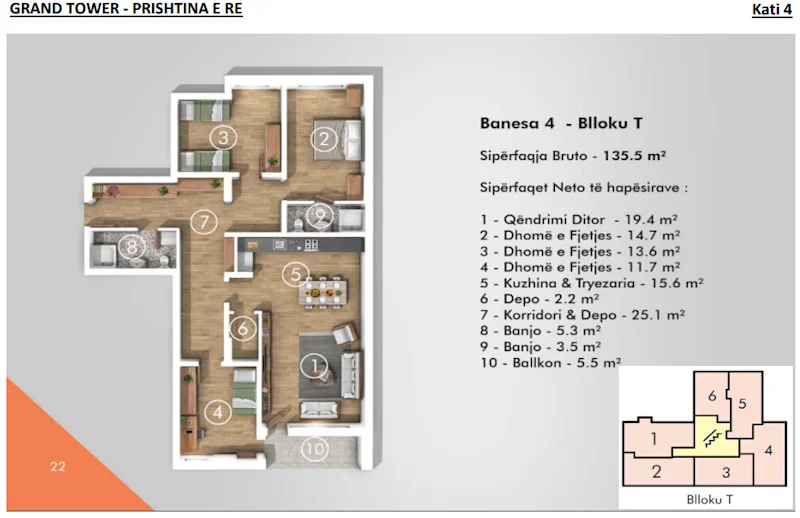Apartment for Sale – 135.5 m² in Grand Tower Complex – New Prishtina. - Image 1
