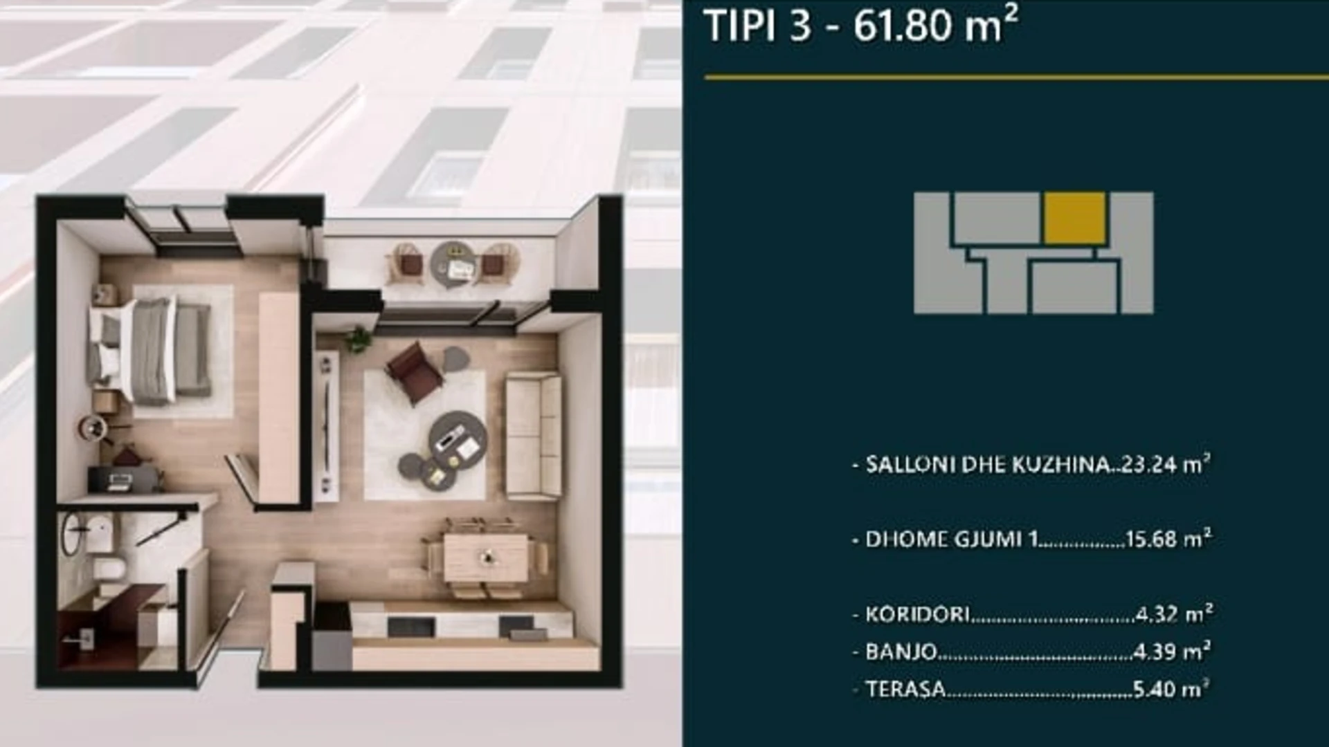 Shitet banesa prej 61.80 m² në Prizren, në kompleksin modern dhe shumë të kërkuar Hill Side. - Image 1