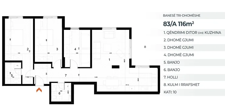 Shitet banesë 116 m² në Kompleksin AKTIV – Drenas (Kati i 10-të) - Image 2