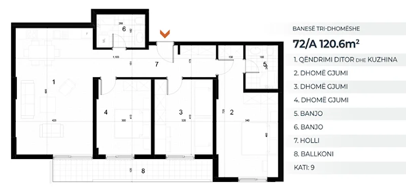 Shitet banesë 120.6 m² në Kompleksin AKTIV – Drenas (Kati i 9-të) - Image 2