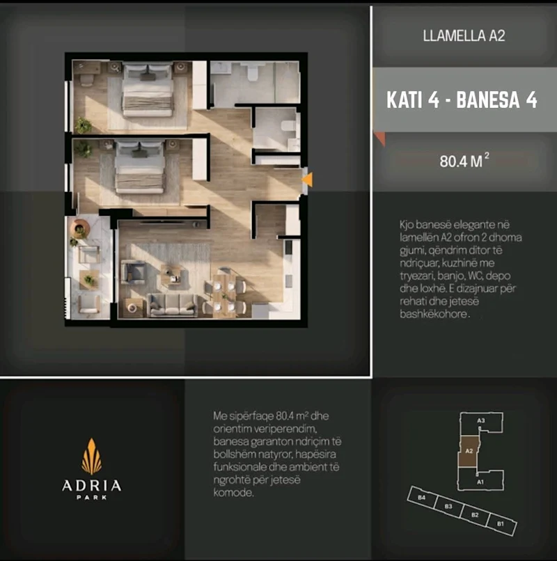 Banesë në SHITJE – 80.4 m² | Adria Park, Prizren, Kati i 4-të - Image 1