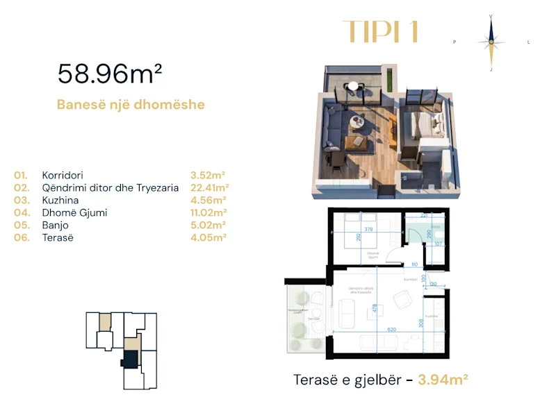 Apartment for Sale – 58.96 m² in Arbëria, Ebrona Complex. - Image 1