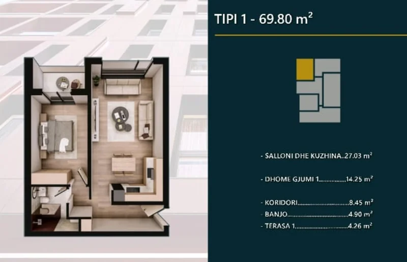 Shitet banesa prej 69.80 m² në Prizren, në kompleksin modern dhe shumë të kërkuar Hill Side. - Image 1