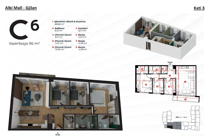 Apartment for sale – 95 m², 3rd floor, located in Gjilan near Albi Mall. - Image 1