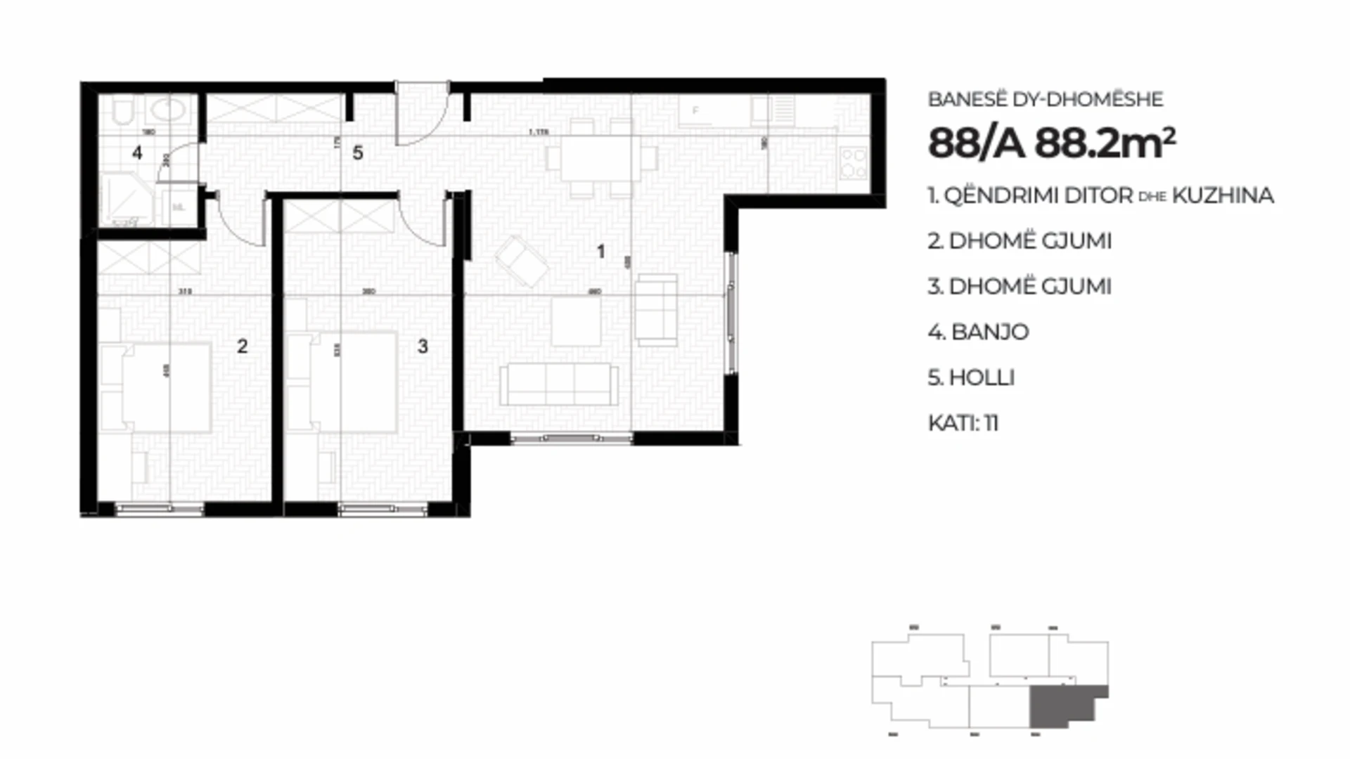 Shitet banesë 88.2 m² në Kompleksin AKTIV – Drenas (Kati i 11-të) - Image 1