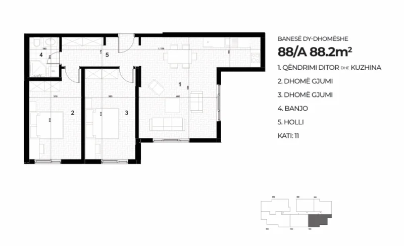 Shitet banesë 88.2 m² në Kompleksin AKTIV – Drenas (Kati i 11-të) - Image 1