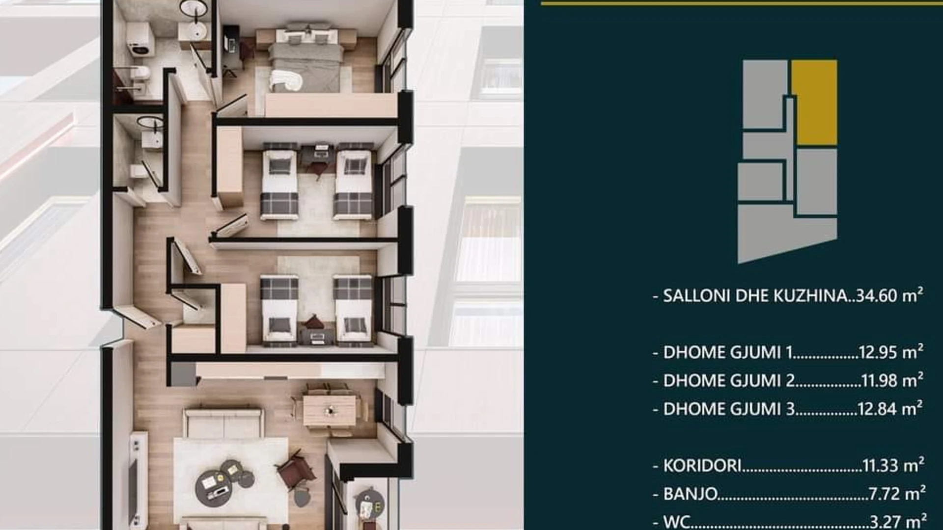 Apartment for Sale – 117.30 m² in Prizren, “Hill Side” Complex. - Image 1