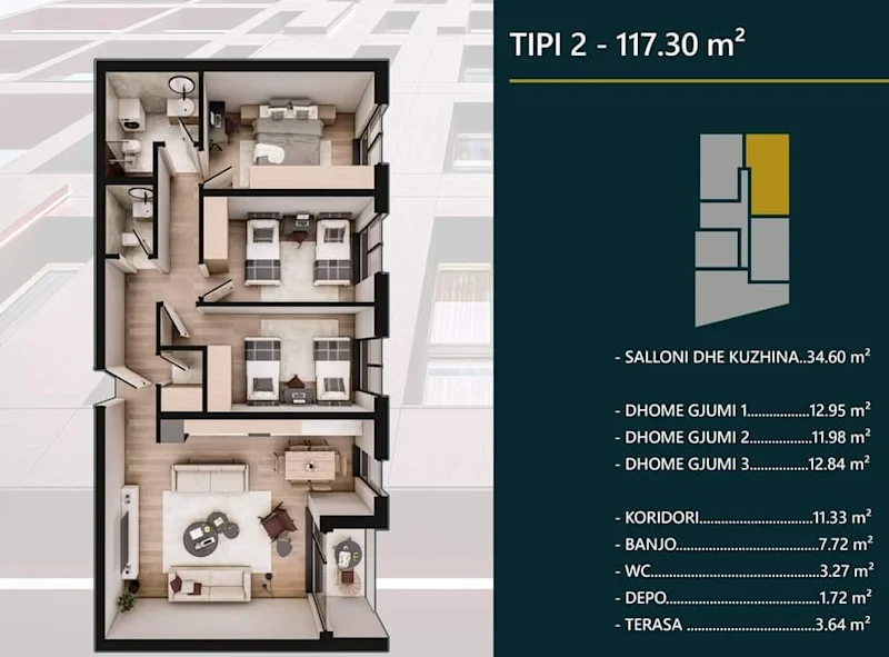 Shitet banesë 117.30 m² në Prizren – Kompleksi “Hill Side” - Image 1