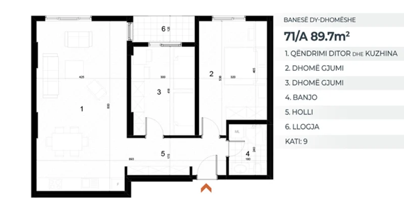 Shitet banesë 89.7 m² në Kompleksin AKTIV – Drenas, kati i 9-të. - Image 2