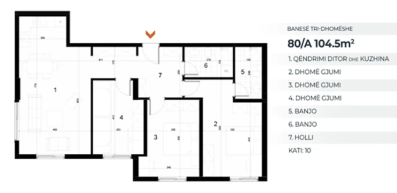 Shitet banesë 104.5 m² në Kompleksin AKTIV – Drenas (Kati i 10-të) - Image 2