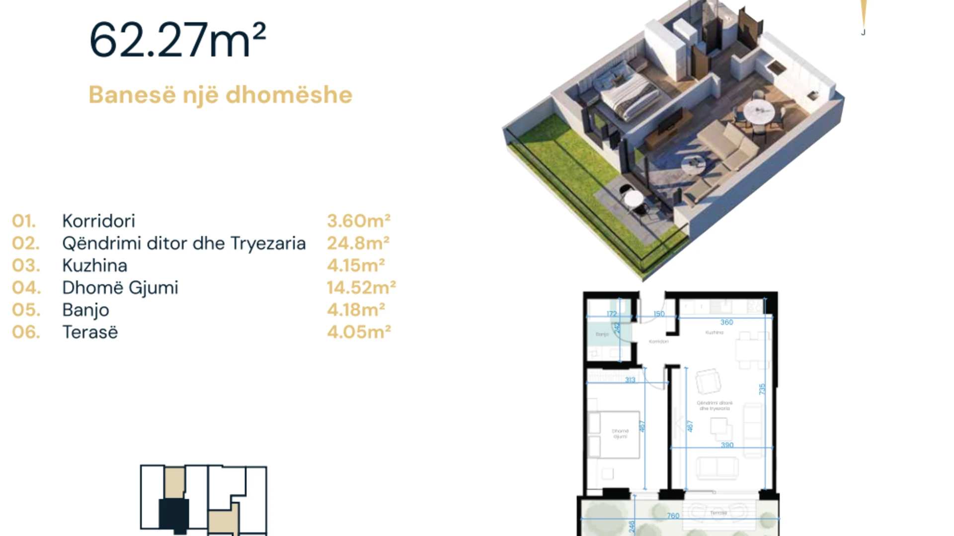 Shitet banesa 62.27 m² në lagjen Arbëria – Kompleksi Ebrona. - Image 1