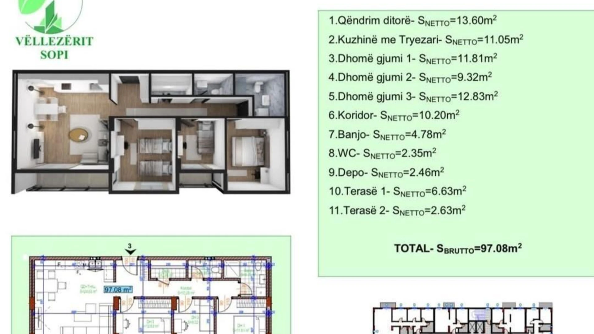 Banesë në SHITJE – 97 m² | Fushë Kosovë, Kati i 4-të - Image 1