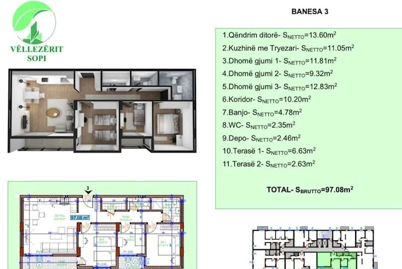 Banesë në SHITJE – 97 m² | Fushë Kosovë, Kati i 4-të - Image 1