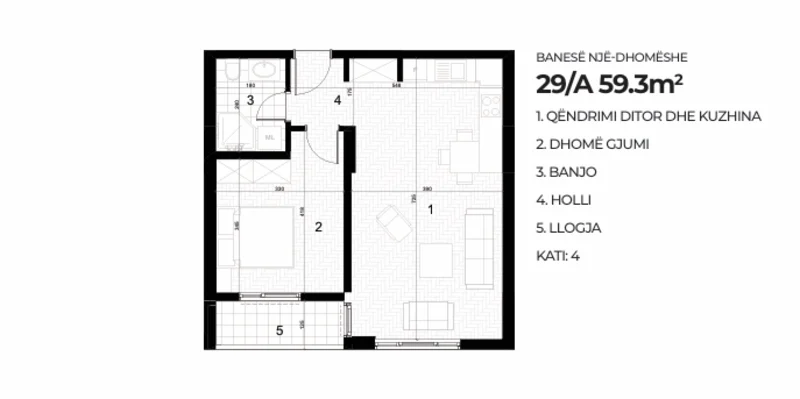 Apartment for Sale – 59.3 m² in Aktiv Complex Floor 4th, Drenas - Image 1