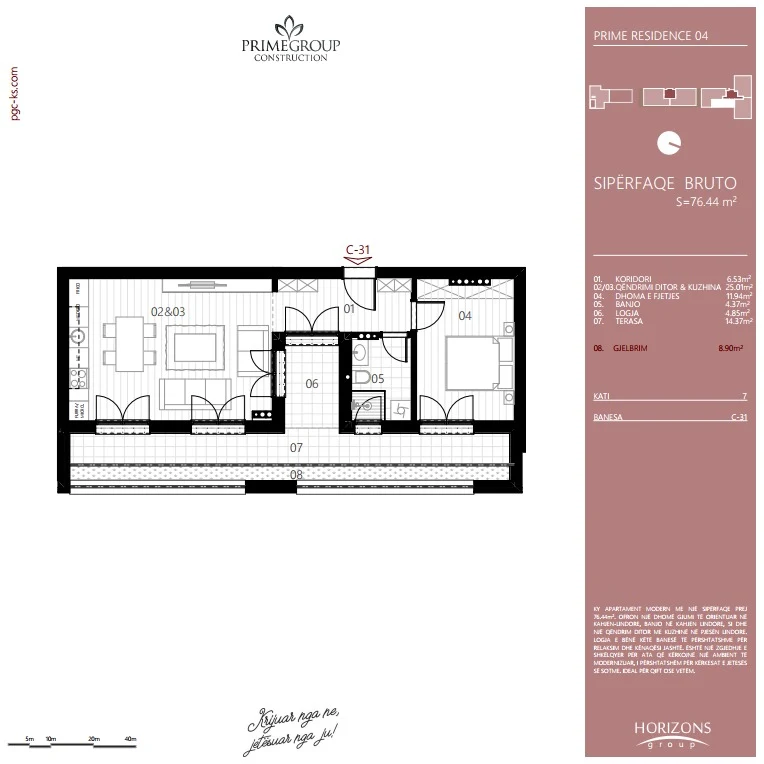 For sale: A 76.44 m² apartment, located in Prime Residence, in the Prishtina e Re neighborhood. - Image 2