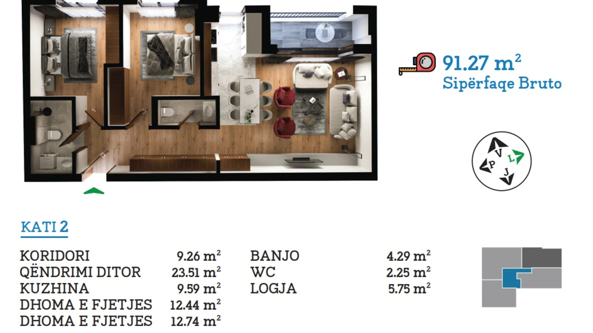 For sale: A 91.27 m² apartment, located in the Prime City complex in Veternik. - Image 1