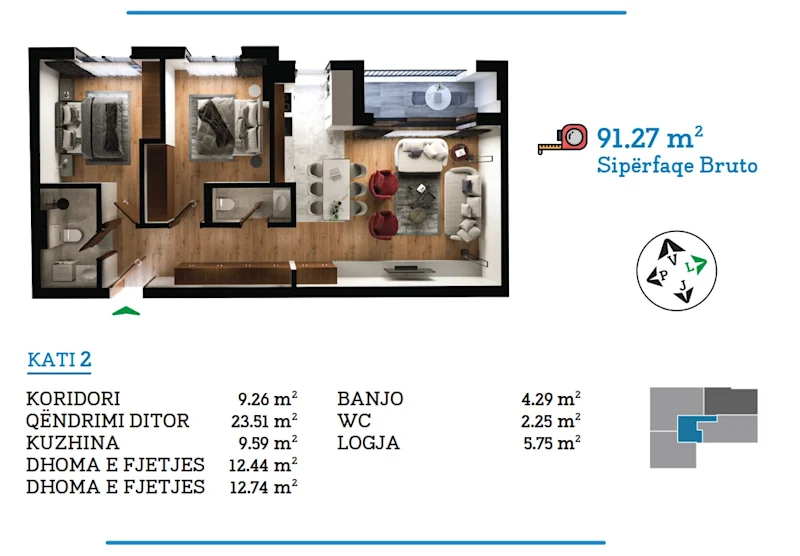 For sale: A 91.27 m² apartment, located in the Prime City complex in Veternik. - Image 1