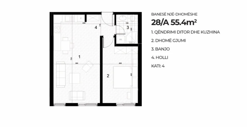 Shitet banesë 55.4 m² në Drenas – Kompleksi AKTIV. - Image 1