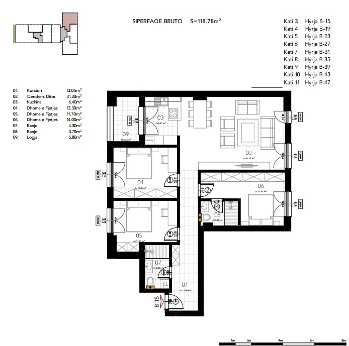 For sale: Apartment with a total area of 118.78 m², located in the Prishtina e Re neighborhood, within the Prime Resido complex. - Image 2