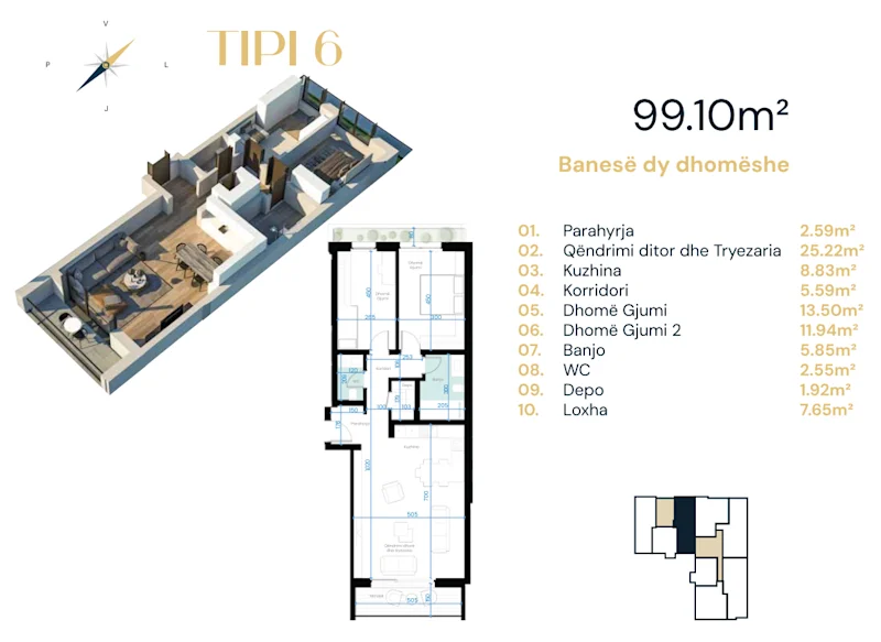 Apartment for Sale in Arbëria 99.10 m² , Ebrona Complex. - Image 1