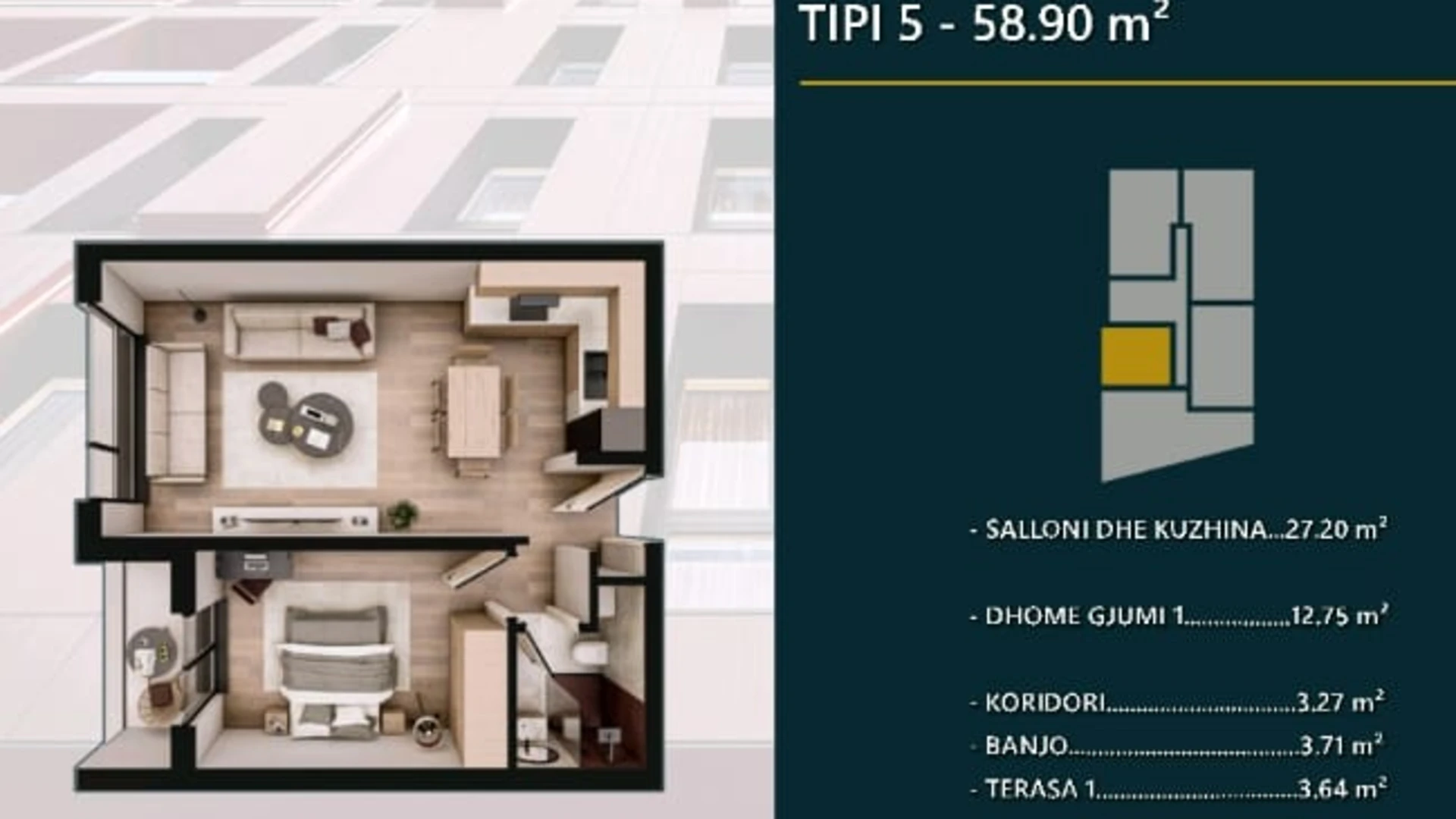 Shitet banesa prej 58.90 m² në Prizren, në kompleksin modern dhe shumë të kërkuar Hill Side. - Image 1