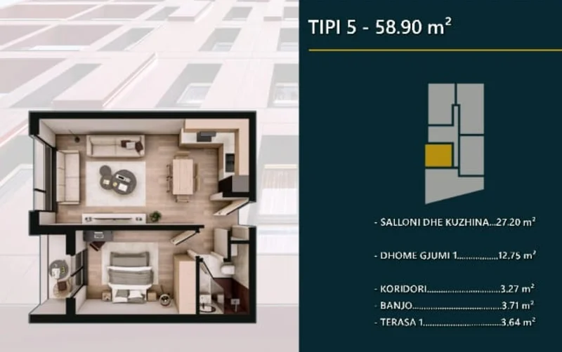 Shitet banesa prej 58.90 m² në Prizren, në kompleksin modern dhe shumë të kërkuar Hill Side. - Image 1