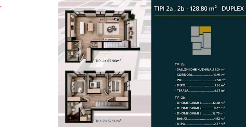 Shitet banesa tip Duplex prej 128.80 m² në kompleksin modern dhe shumë të kërkuar Hill Side në Prizren. - Image 1