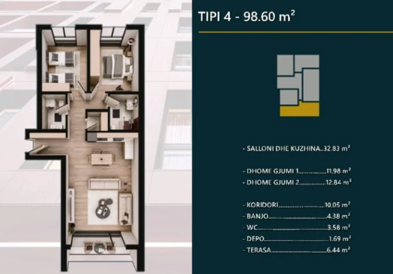 Shitet banesa prej 98.60 m² në kompleksin modern dhe shumë të kërkuar Hill Side në Prizren. - Image 1