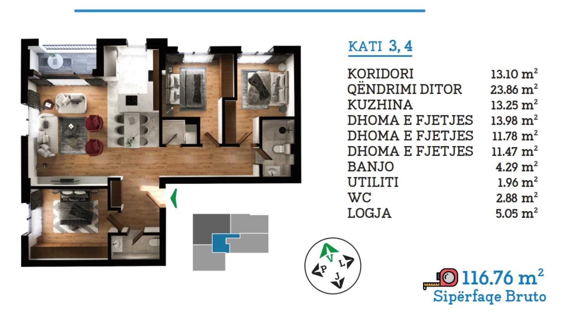 Shitet banesa me sipërfaqe 116.76 m², e pozicionuar në kompleksin Prime City. - Image 1