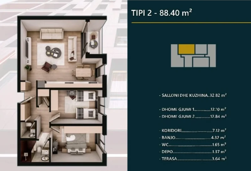Shitet banesa prej 88.40 m² në Prizren, në kompleksin modern dhe shumë të kërkuar Hill Side. - Image 1