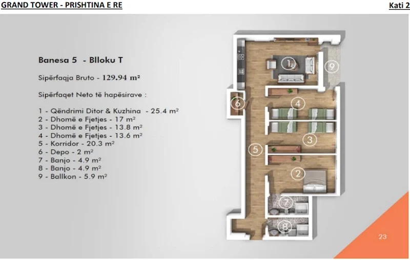 Apartment for Sale – 129.94 m² in the Modern Grand Tower Complex – New Prishtina. - Image 1