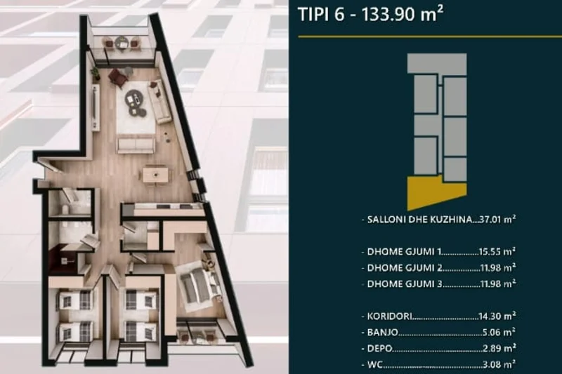 Shitet banesa prej 133.90 m², kati i 2-të, në kompleksin modern dhe shumë të kërkuar Hill Side në Prizren. - Image 1