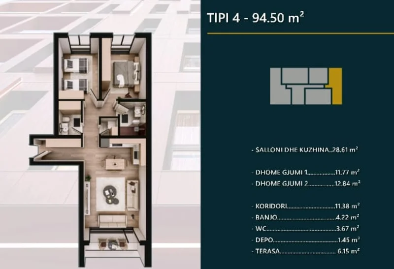 Shitet banesa prej 94.50 m² në kompleksin modern dhe shumë të kërkuar Hill Side në Prizren. - Image 1
