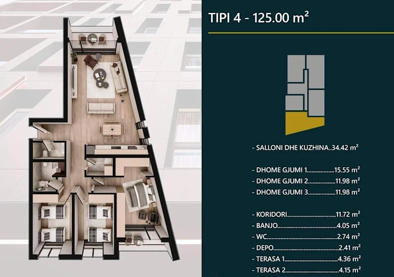 Shitet banesa prej 125 m² në Prizren, në kompleksin modern dhe shumë të kërkuar Hill Side. - Image 1