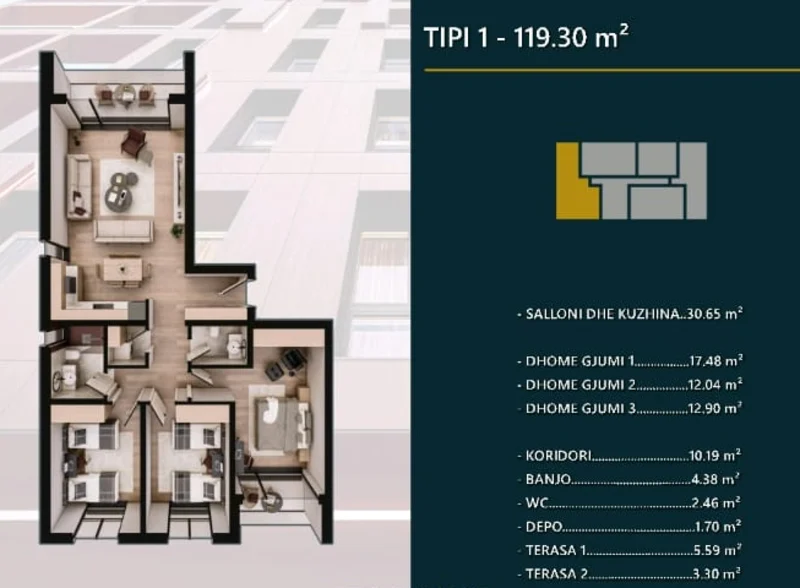 Shitet banesa prej 119.30 m² në kompleksin modern dhe shumë të kërkuar Hill Side në Prizren. - Image 1
