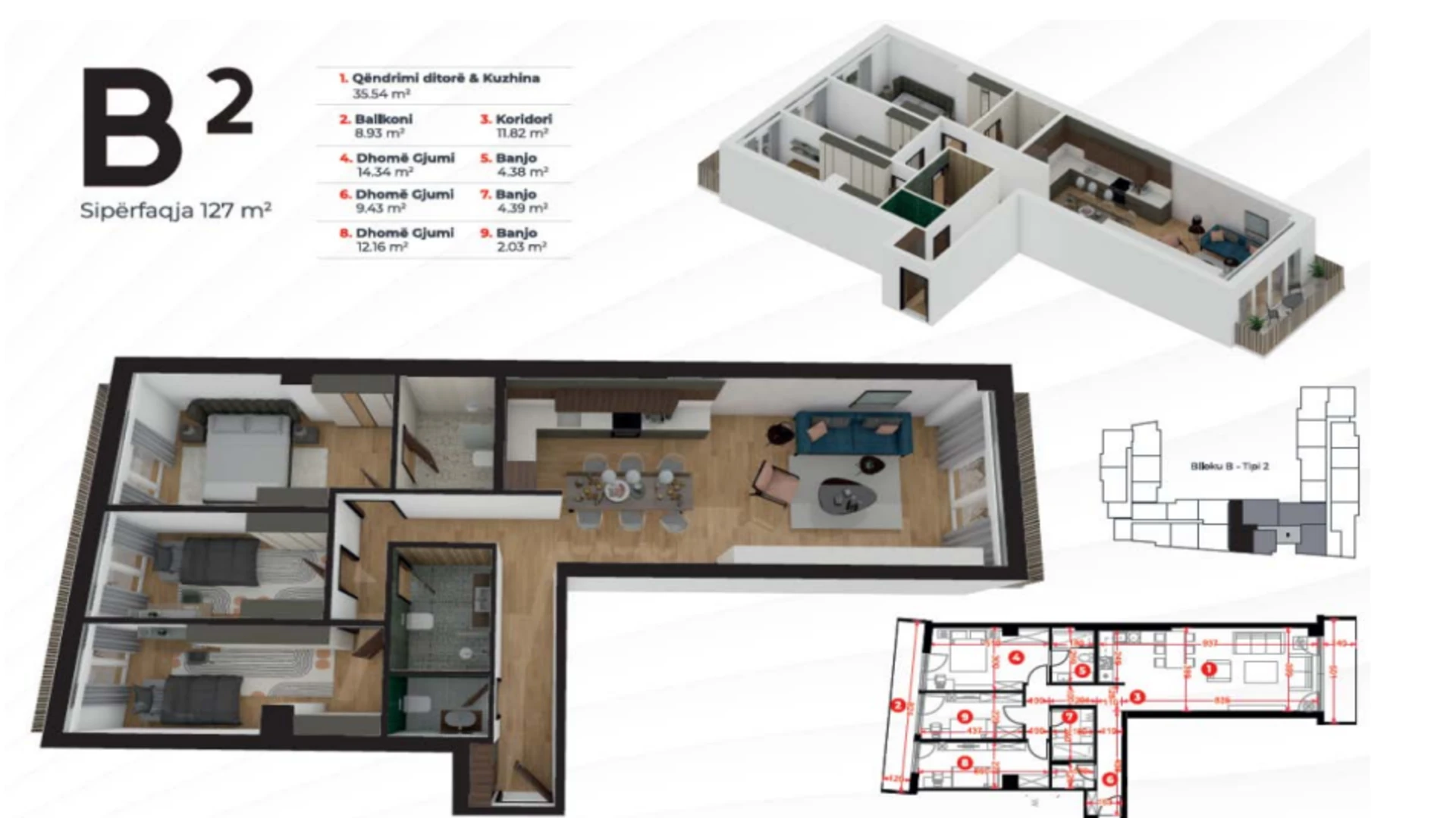 Apartment for Sale – 127 m² in Gjilan, Block 2, 2nd Floor, near Albi Mall. - Image 1