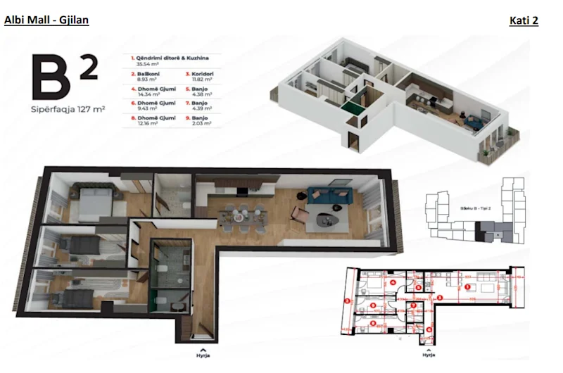 Apartment for Sale – 127 m² in Gjilan, Block 2, 2nd Floor, near Albi Mall. - Image 1