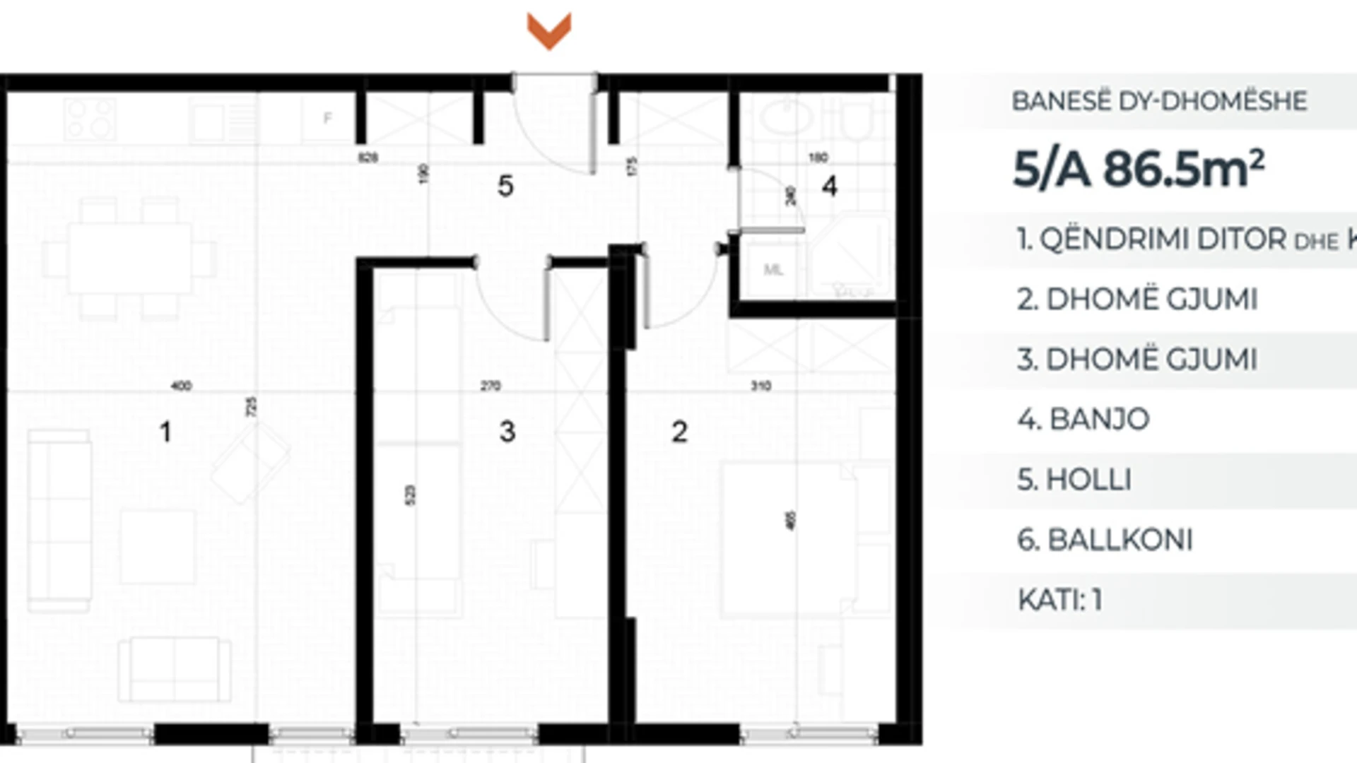 Shitet banesë 86.5 m² në Drenas Kati 1– Kompleksi AKTIV. - Image 1