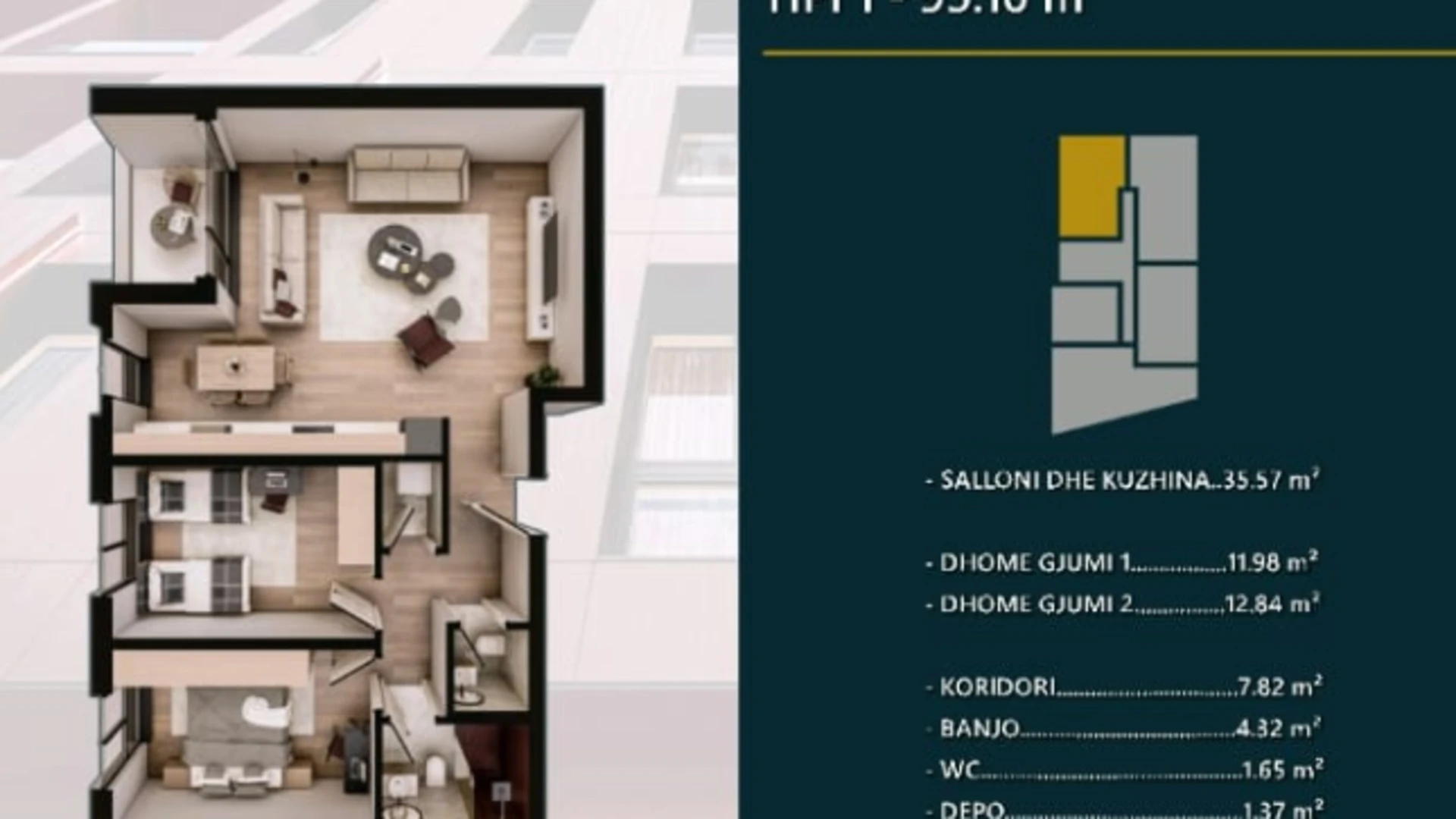 For sale: an 95.10 m² apartment located in Prizren, within the modern and highly desirable Hill Side residential complex. - Image 1