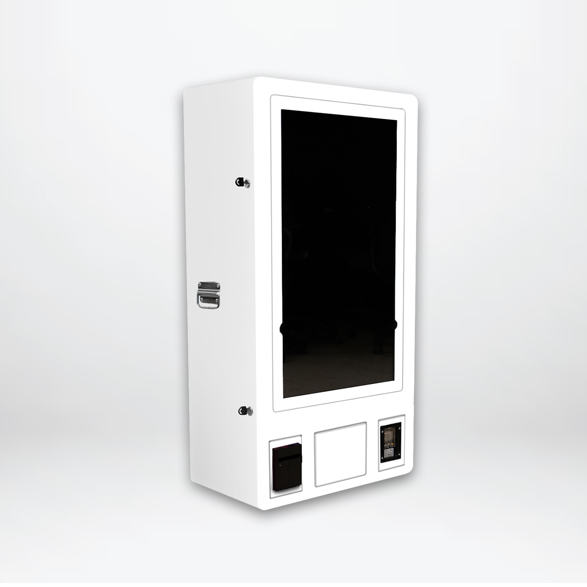 Image of wall-hanging vending machine with full-screen front. 